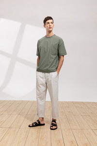 Relaxed-Fit Drawstring Cotton Trousers(GY)