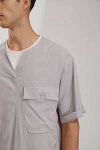 V-neck Linen Loose T-Shirt (GY)