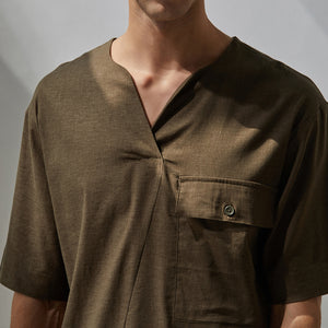 V-neck Linen Loose T-Shirt (GN)