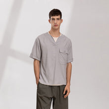 將圖片載入圖庫檢視器 V-neck Linen Loose T-Shirt (GY)