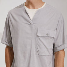 將圖片載入圖庫檢視器 V-neck Linen Loose T-Shirt (GY)