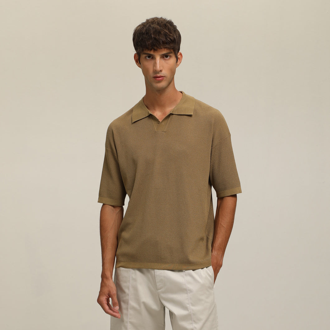 (IT01GN) Buttonless Knit Polo Shirt