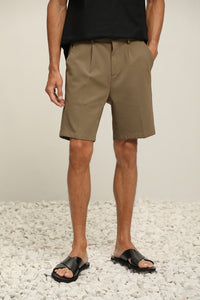 (ISP10KH) Pleated Slim-Fit Shorts