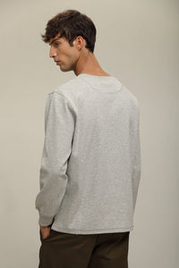 Cotton Mixed Texture Long-Sleeved T-Shirt (GY)