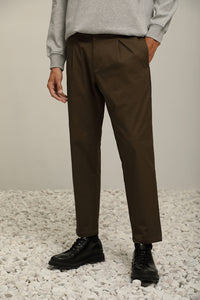Twill Cotton Pleated Slim-Fit Trousers (BN)