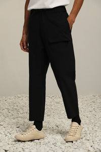 (P50BK) Cotton Elasticated Tapered Trousers