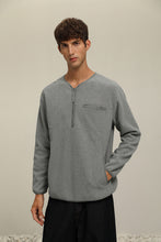 將圖片載入圖庫檢視器 Textured V-neck Sweater (GY)
