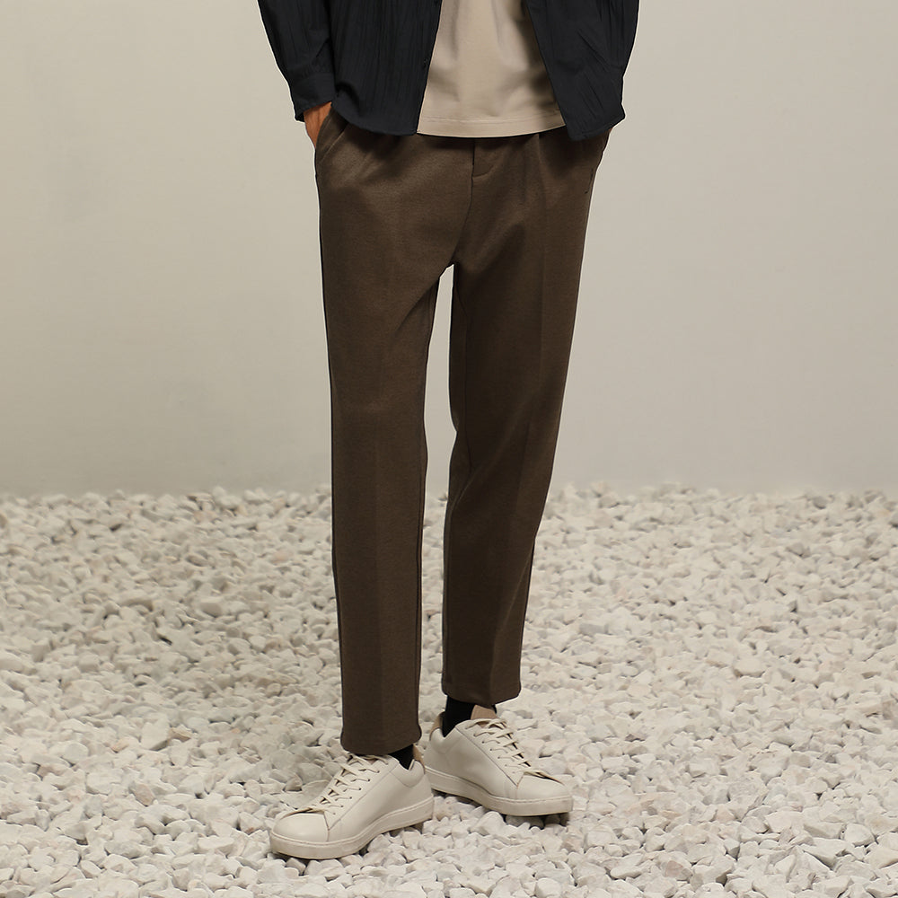 (IP19BN) Pleated Slim-Fit Flannel Trousers