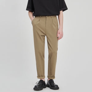 (IP20KH) Pleated Slim-Fit Wrinkle Resistant Trousers