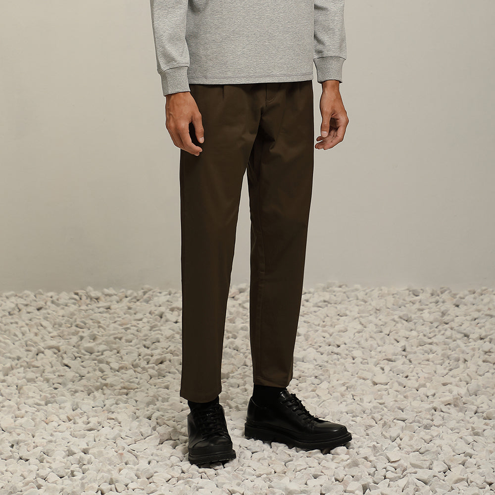 Twill Cotton Pleated Slim-Fit Trousers (BN)