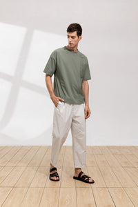 Relaxed-Fit Drawstring Cotton Trousers(GY)