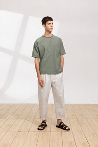 Relaxed-Fit Drawstring Cotton Trousers(GY)