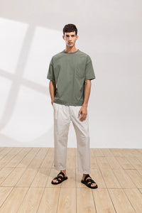 Relaxed-Fit Drawstring Cotton Trousers(GY)