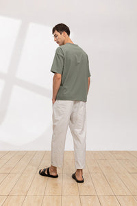 Relaxed-Fit Drawstring Cotton Trousers(GY)