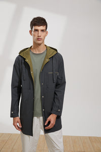 Coloured Lining Hooded Coat (Green)