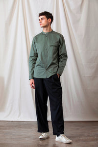 Grandad-Collar Cotton Shirt (GN)