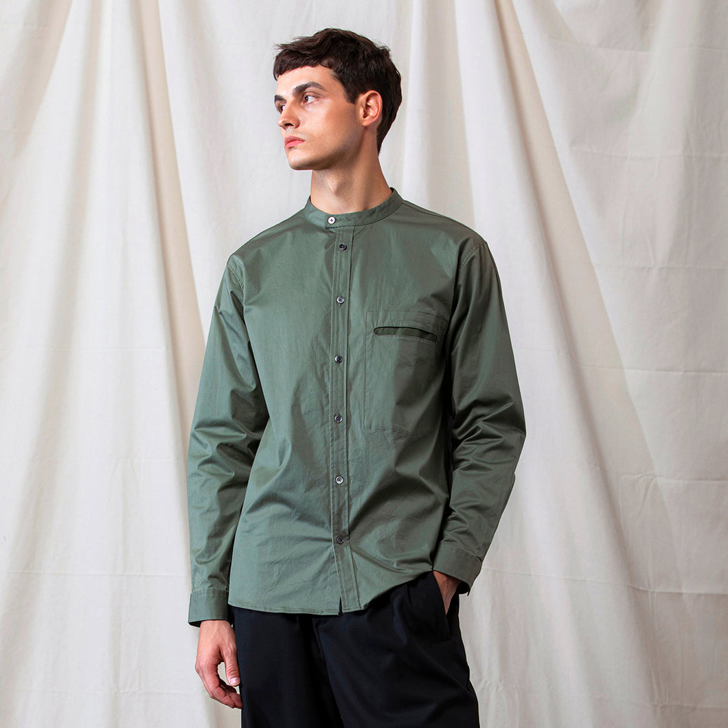 Grandad-Collar Cotton Shirt (GN)