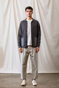 Wool-Blend Two-tone Cardigan (Grey)