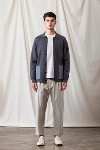 Wool-Blend Two-tone Cardigan (Grey)