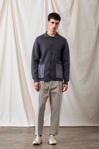 Wool-Blend Two-tone Cardigan (Grey)