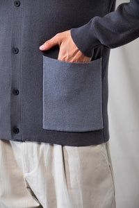 Wool-Blend Two-tone Cardigan (Grey)