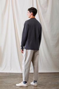 Wool-Blend Two-tone Cardigan (Grey)