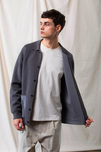 Wool-Blend Two-tone Cardigan (Grey)