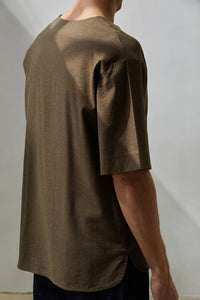 V-neck Linen Loose T-Shirt (GN)
