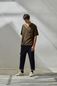 V-neck Linen Loose T-Shirt (GN)