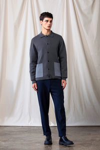 Wool-Blend Two-tone Cardigan (Grey)