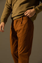 Load image into Gallery viewer, Pleated Tapered Trousers (Brown)
