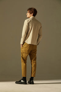 Pleated Tapered Trousers (Khaki)