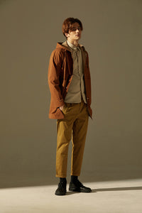 Coloured Lining Hooded Coat (Brown)