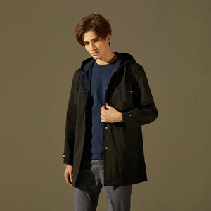 Coloured Lining Hooded Coat (Black)