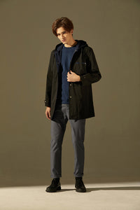 Coloured Lining Hooded Coat (Black)