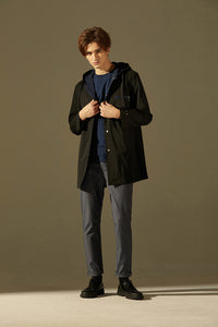 Coloured Lining Hooded Coat (Black)