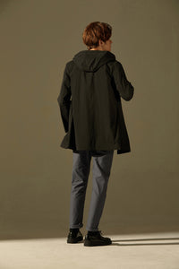 Coloured Lining Hooded Coat (Black)