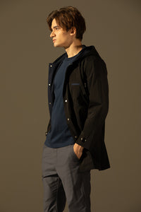 Coloured Lining Hooded Coat (Black)