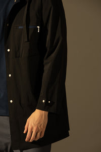 Coloured Lining Hooded Coat (Black)
