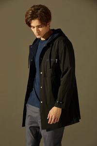 Coloured Lining Hooded Coat (Black)