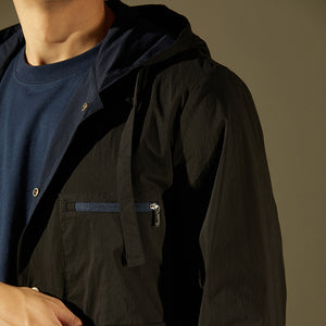 Coloured Lining Hooded Coat (Black)
