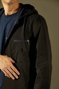 Coloured Lining Hooded Coat (Black)