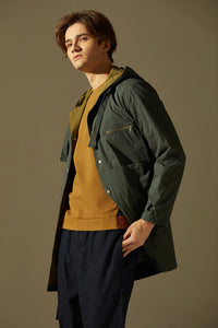 Coloured Lining Hooded Coat (Green)