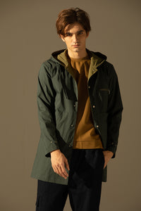 Coloured Lining Hooded Coat (Green)