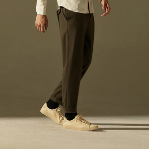 Elastic Woven Slim-Fit Trousers (Green)