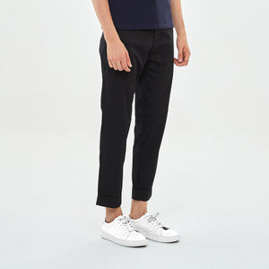 Slim-Fit Cotton Trousers (Black)