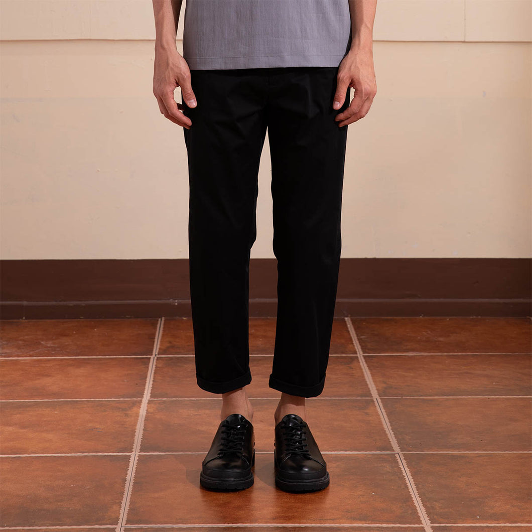 Adjustable Waist Cotton Trousers (Black)
