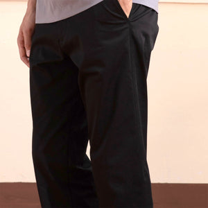 Adjustable Waist Cotton Trousers (Black)