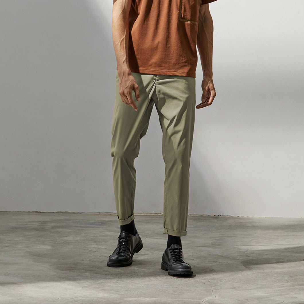 Slim-fit Trousers with Zipped Back Pocket (Green)